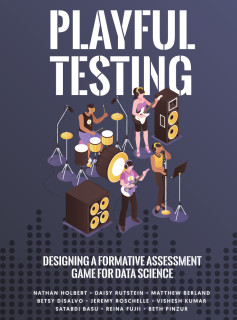 Playful testing cover with band playing